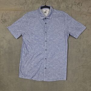 Raffi‎ shirt mens Medium natural cotton stretch Short Sleeve button up blue/gray